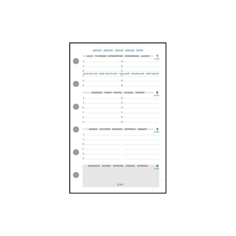 Exacompta 14350 Organiser Refill for Exatime 14 / Daily 1 Day per Page  January to December in French 2019