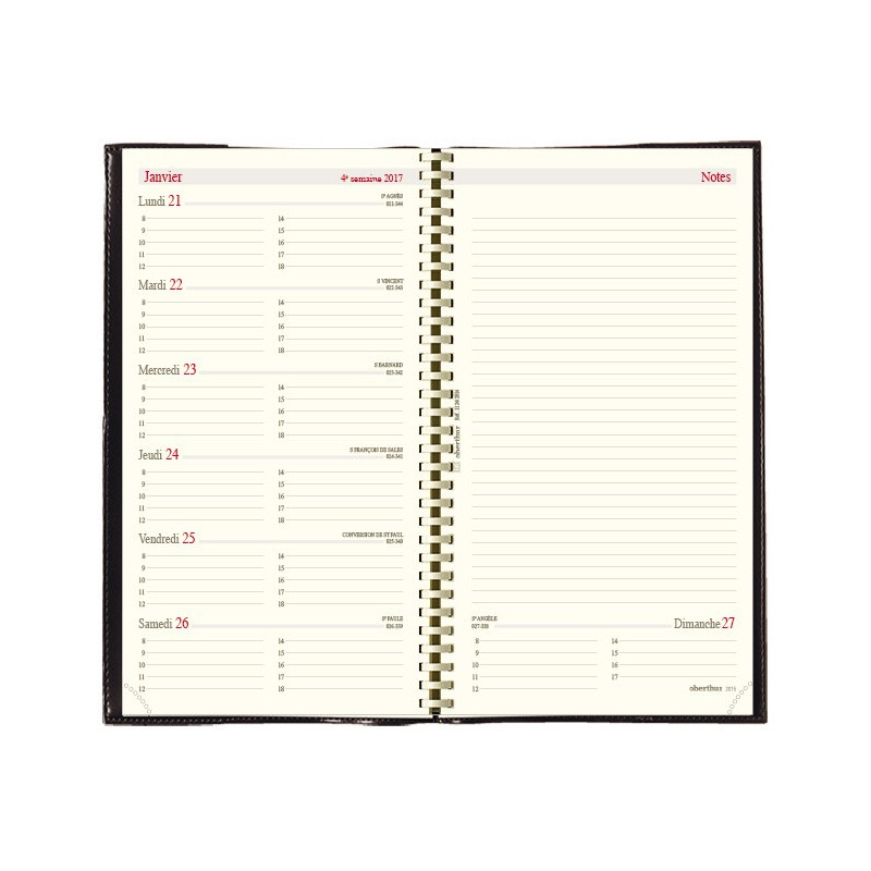 Recharge Agenda 2025 spirale OBERTHUR Classique 17 10x17cm 1