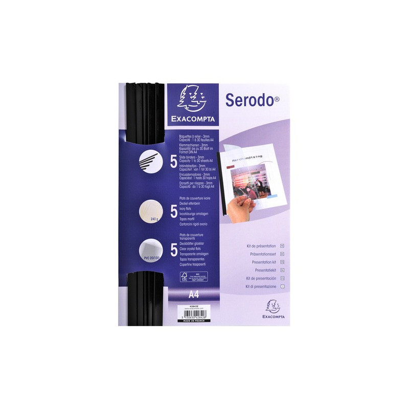 Kit de reliure manuelle pour 5 dossiers SERODO Noir coloris ivoire