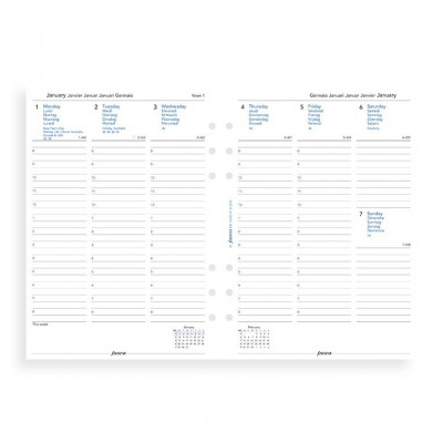 Recharge agenda Filofax 2024 Semaine personnelle sur 2 pages blanc  horizontal