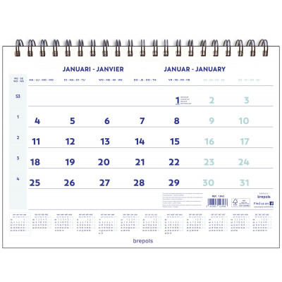 Calendrier mensuel mural BREPOLS 43x31,5cm spiralé 1 mois par page